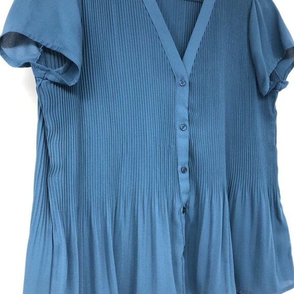 Pleione  Plisse Pleated V-neck Blouse In Slate Blue SP - Picture 8 of 16